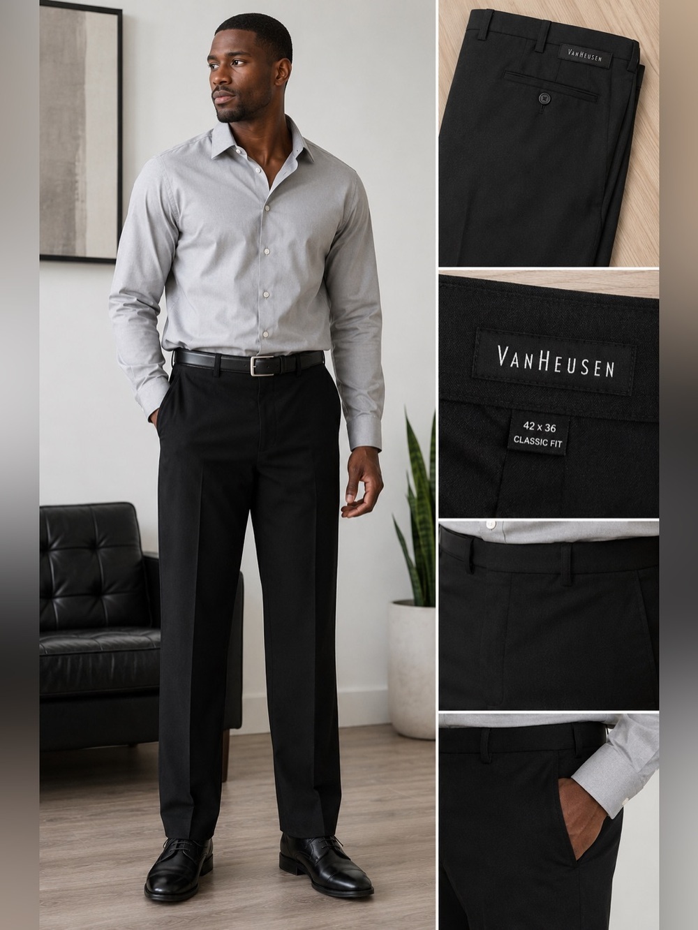 Van Heusen Classic Fit Black Dress Pants Size 42x36